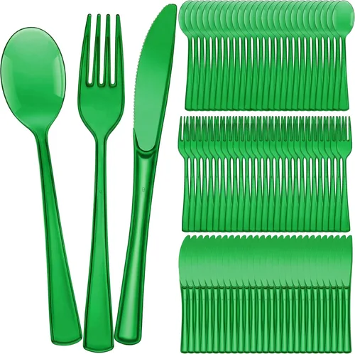 Vista 15 de Minatee Juego de 150 piezas de cubiertos desechables de plástico, juego de cubiertos de acero inoxidable resistente, 50 tenedores, 50 cuchillos, 50