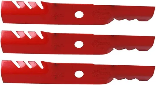 Vista 2 de Exmark 116-5177-S Juego de cuchillas extremas Lazer Z Vantage AS CT HP 48 pulgadas 3 Pack Rojo
