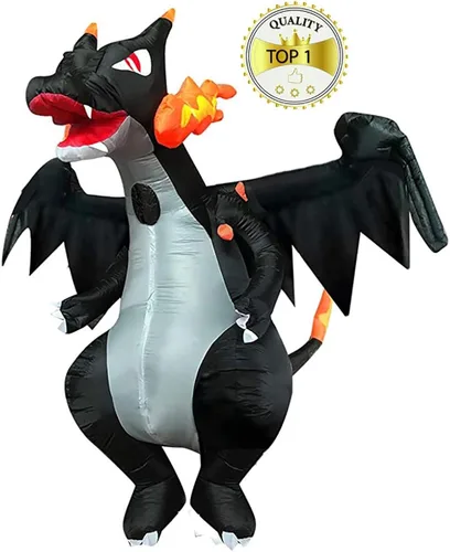 Vista 3 de Disfraces de dinosaurio para adultos disfraz de dinosaurio inflado disfraz inflable dragón malvado que respira fuego para fiesta cuadra