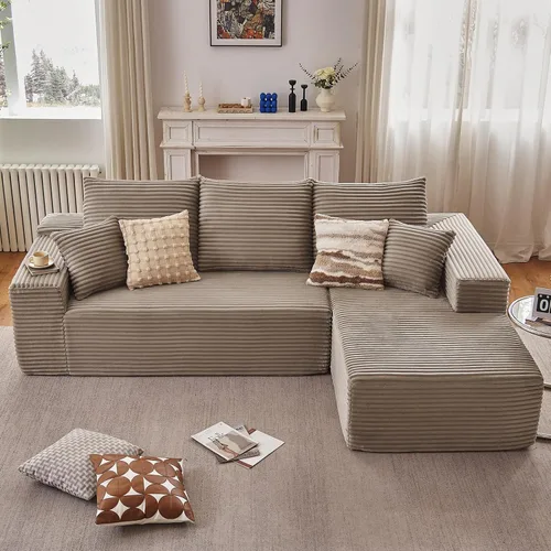 Vista 17 de Sofá modular de 96 pulgadas en forma de L, sofá modular de 3 asientos, sofá modular de pana de espuma viscoelástica sin hueso para sala de estar