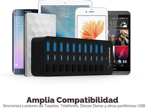 Vista 4 de SABRENT Concentrador USB 3.0 alimentado de 10 puertos y 60 W, interruptores