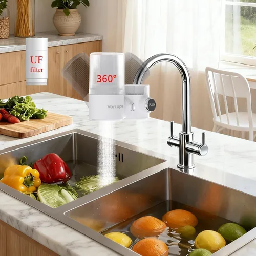Vista 10 de Vortopt Filtro avanzado para grifo de fregadero, purificador de agua giratorio de 360 °, filtración de nivel 5 certificada por NSF, compatible