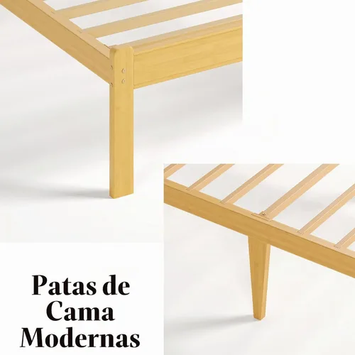Vista 7 de Askeld Base de cama de madera tamaño matrimonial con cabecero, plataforma de bambú sólido de 14 pulgadas de alto, no necesita somier, marco de cama