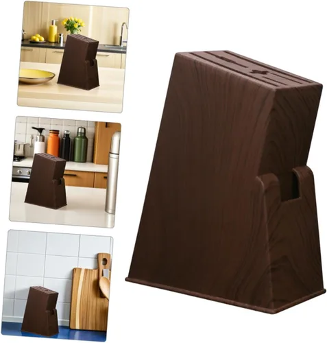 Vista 8 de Mobestech Vajilla de madera para patrón de estante afilado de cubiertos para el hogar Cortador Bloque estable Estante de madera de imitación