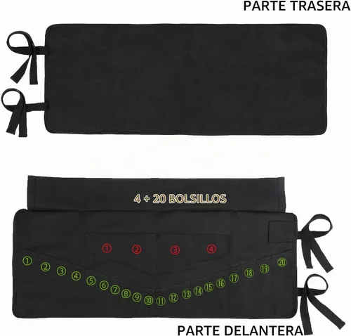 Vista 3 de Bolsa de herramientas Denifiter, organizador enrollable de llaves de lona encerada resistente, soporte multiusos de herramientas manuales pequeñas