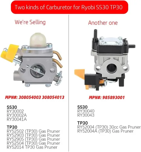 Vista 3 de HUZTL CS26 Carburador para Ryobi Homelite SS26 SS30 CS30 25cc 26cc 30cc Podadora Soplador Desbrozadora Piezas 308054043 308054013 308054003