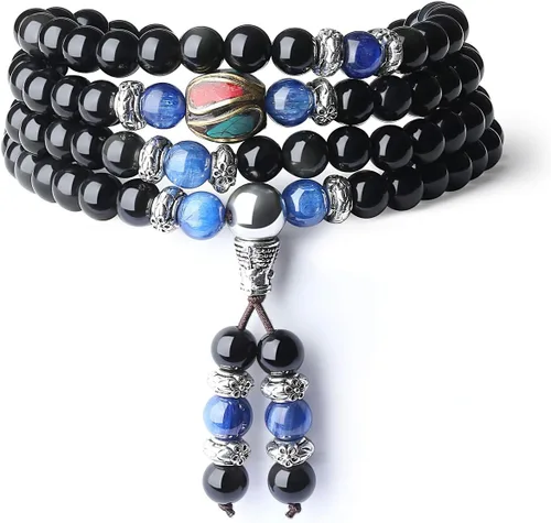 Vista 7 de COAI Pulsera de piedra obsidiana negra Collar Mala Beads 108