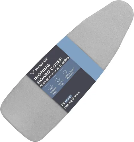 Vista 32 de VividPaw Funda y almohadilla para tabla de planchar, tamaño estándar 15"x54", acolchado grueso, borde elástico, revestimiento de silicona