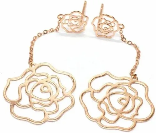 Vista 4 de SAGEKING 2024 New 585 Purple Gold Plated 14K Rose Gold Gift Fashion Flower Long Earrings For Women Light Luxury Wedding Jewelry For Girlfriend Gift