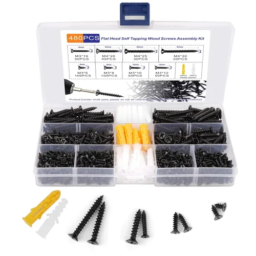Vista 10 de Tornillos para madera negros #6 de 1-5/8 pulgadas, 100 unidades, tornillo autorroscante plano rápido Phillips, tornillos para paneles de yeso