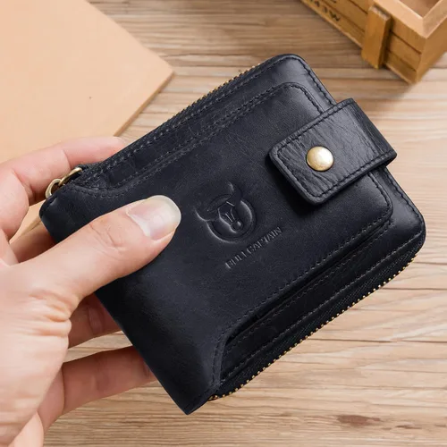 Vista 50 de LUKZIJAES Billetera de cuero genuino para hombre, con bloqueo RFID, delgada, plegable, bolsillo frontal, #3-Café, Vintage