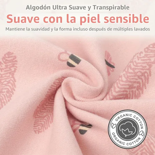 Vista 5 de Saco de dormir de algodón orgánico para recién nacido, saco de dormir de transición para bebé, mangas arriba, puños de manopla, paquete de 2