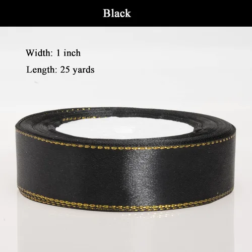Vista 4 de YASEO Cinta de satén negra de 25 yardas y 1 pulgada con bordes dorados, cintas de tela con borde dorado para envolver regalos y manualidades
