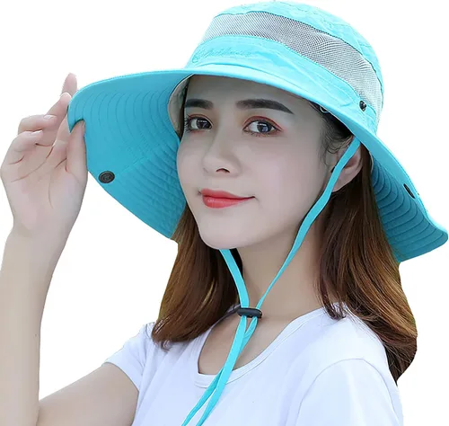 Vista 10 de Sombrero de sol al aire libre para mujer, protección solar, malla de secado rápido, UPF 50+ (tamaño ajustable)