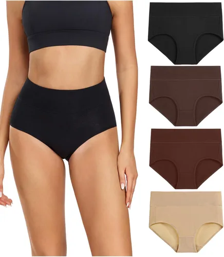 Vista 15 de wirarpa Ropa interior de algodón para mujer, de cintura alta, cobertura completa, paquete de 4 unidades (talla regular y grande)