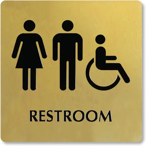 Vista 8 de SmartSign Letrero unisex de 6 x 9 pulgadas con pictogramas para silla de ruedas para hombres/mujeres/discapacitados, metal de latón de 40 mil
