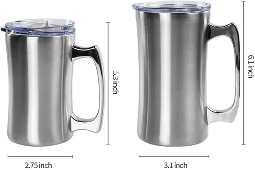 Vista 5 de Tazas de acero inoxidable de doble pared de 20 onzas, taza de metal para café, té y vino, tazas aisladas con asas que mantienen las bebidas frías