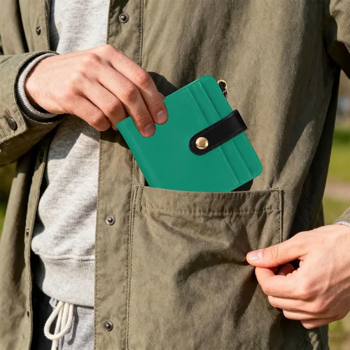 Vista 7 de Warm Green Wallet for Women, Small Slim PU Leather Credit Card Wallets RFID Blocking Bifold, Zipper Coin Pocket Purse