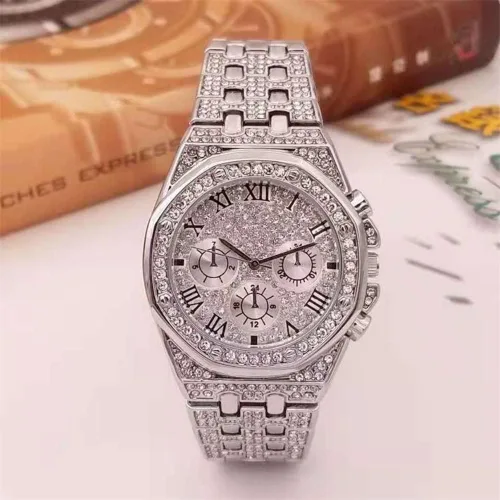 Vista 3 de NUAYA Reloj de hip hop con diamantes de imitación de cuarzo para mujeres y hombres, reloj de rapero helado, joyería de diamante para hombre