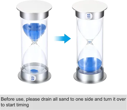 Vista 4 de PATIKIL Temporizador de arena de 45 minutos, reloj de arena con cubierta de plástico, vidrio de arena para juegos, cocina, recuerdos de fiesta, Azul