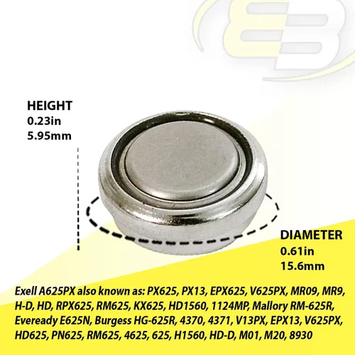 Vista 3 de Exell Battery 12pk 1.5V A625PX - Batería de repuesto de alta capacidad para Varta V625PX D625 EPX625G MR09 1124MP 4625 8930 Burgess HG-625R EPX13