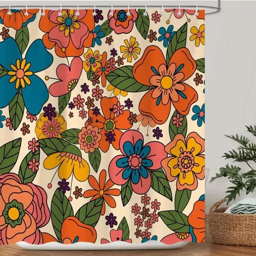 Vista 15 de Cortina de Ducha de Hojas Tropicales, Cortina de Baño Decorativa Verde y Negra con Hojas de Palmera y Plátano, Juegos de Cortinas de Ducha de Tela