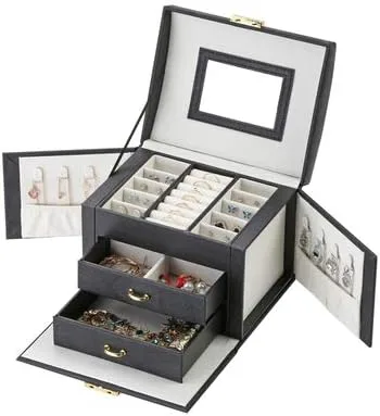 Vista 2 de Joyeros para mujer, joyero organizador de joyas, joyero con cerradura con espejo, estuche de viaje portátil, organizador de anillos de aretes