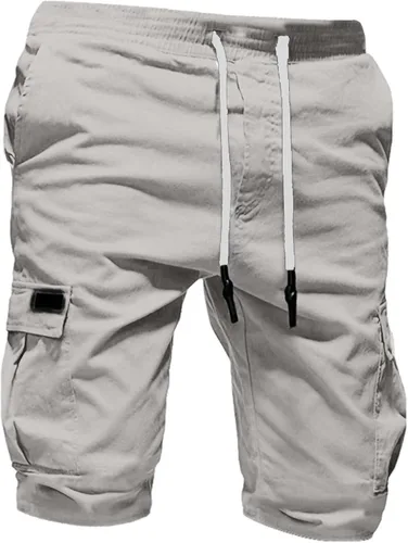 Vista 4 de Lisgai Mens Cotton Loose Drawstring Cargo Short Summer Elastic Waistband Relaxed Fit Work Shorts Outdoor Shorts with Pockets