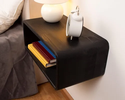 Vista 5 de Mesita de Noche Flotante de Madera, Mesa de Noche, Estantería de Noche, Hecho a Mano, Estante de Noche Montado en la Pared, Estilo Minimalista