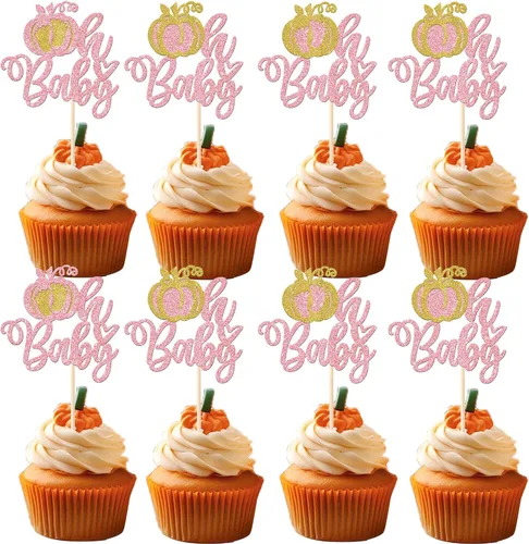 Vista 16 de Rsstarxi Paquete de 36 adornos para cupcakes de calabaza pequeña, revelación de género, baby shower, fiesta, decoración de tartas, calabaza