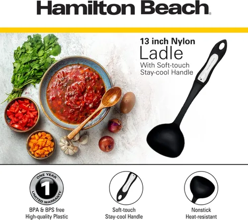 Vista 2 de Hamilton Beach Cuchara de plástico para cocinar Mango antideslizante de nailon largo y suave al tacto de 13 pulgadas Antiadherente resistente al