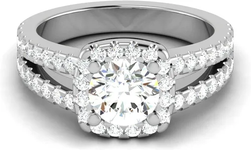 Vista 2 de CUSTOMIZE JEWELS Anillo de compromiso con halo de diamantes de corte redondo TW de 2.53 quilates con certificación IGI en oro blanco de 14 k