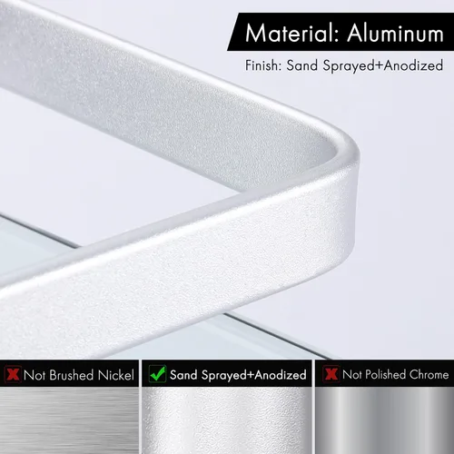 Vista 11 de Baño estante de vidrio Kes con riel de aluminio y extra grueso vidrio templado, estantería de ducha rectangular estilo contemporáneo soporte