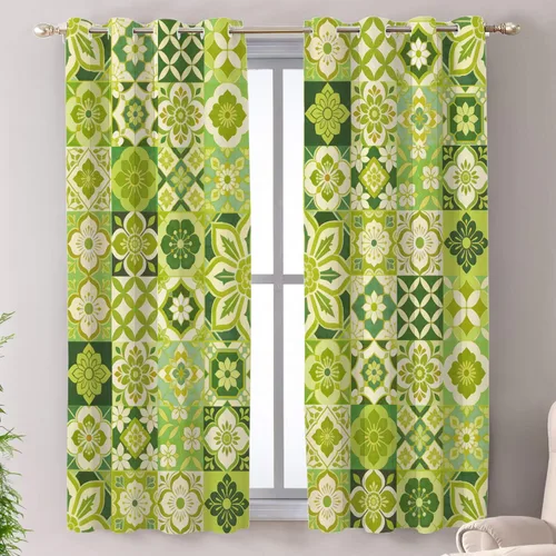 Vista 37 de Shrahala Art Nouveau Floral Pattern Blackout Curtain Tiers, Delicate Vine and Flower Design Kitchen Valance Light Blocking Tier Drapes with Rod