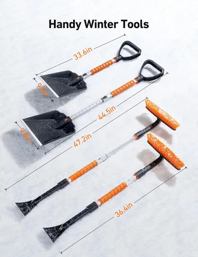 Vista 8 de AstroAI Kit de raspador de hielo y pala de nieve de 2 pulgadas, raspadores de hielo de 47.2 pulgadas para parabrisas de automóvil y cepillo de nieve