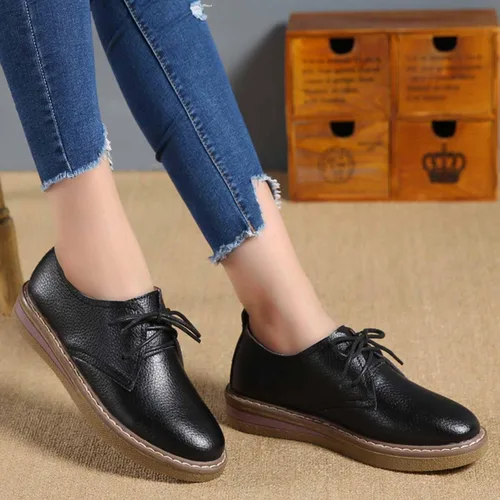 Vista 6 de Zapatos Oxford con cordones para mujer, zapatos para caminar con punta de ala, zapatos casuales de cuero genuino y comodidad