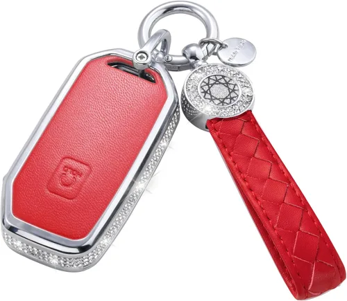 Vista 10 de Compatible with Kia Key Fob Cover with Keychain Genuine Leather Crystal Key Protector