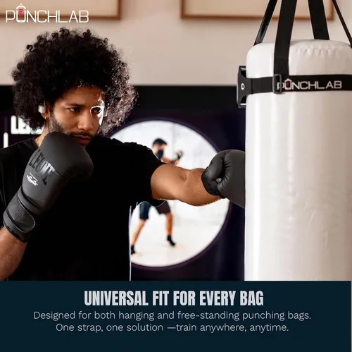 Vista 2 de Soporte de teléfono de boxeo para saco de boxeo – Soporte de correa para bolsa pesada con rastreador de perforación, se adapta a todas las bolsas