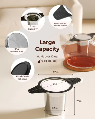 Vista 3 de Reinmoson Coladores y Filtros Grandes para Té Suelto de Una Taza, Infusores de Té de Malla Extra Fina de Acero Inoxidable 304 y Silicona de Grado