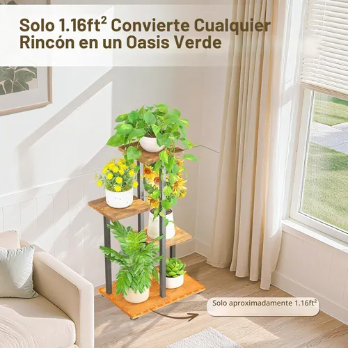 Vista 6 de LASZOLA Soporte de Madera de 4 Niveles en Negro para Plantas de Interior, Resistente y de Gran Capacidad, Estante de Flores Vertical de Múltiples