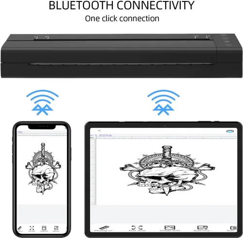 Vista 2 de ATOMUS Impresora de plantillas de transferencia de tatuajes 113E Máquina de tatuaje térmica inalámbrica recargable USB Bluetooth Copiadora térmica