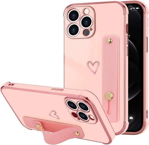 Vista 35 de LLZ.COQUE Funda compatible con iPhone 12 para mujeres y niñas, parachoques chapado de lujo con bonito diseño de corazón de amor, soporte de correa
