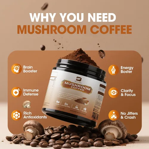 Vista 3 de Café de hongos - Café instantáneo en polvo de hongos de melena de león con melena de león, reishi, chaga, cordyceps y cola de pavo - Alternativa