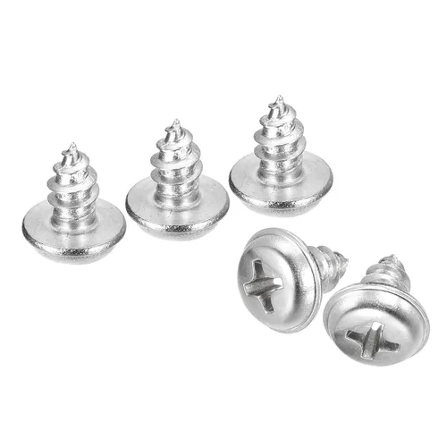 Vista 20 de uxcell ST3x6mm Phillips Pan Head Tornillo Autorroscante con Arandela, 100 piezas - Tornillo de madera de acero inoxidable 304 rosca completa (plata)