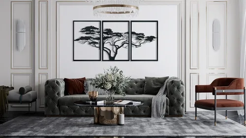 Vista 4 de Arte de pared de metal árbol de África, arte de pared de metal árbol de la vida, 3 piezas grandes de árbol de metal, arte para decoración del hogar