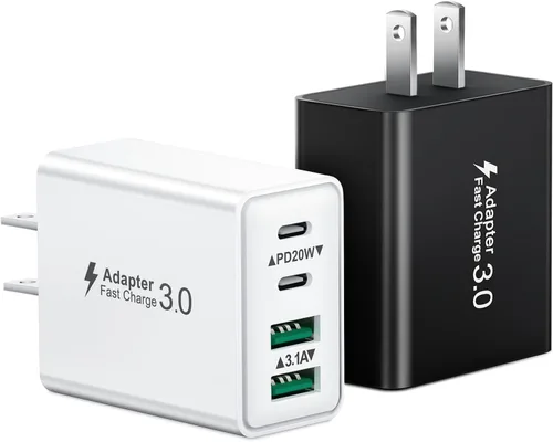 Vista 9 de Bloque de carga USB C, cargador de pared USB C de 40 W, adaptador de corriente PD de doble puerto, enchufe de pared QC USB C, bloque de carga rápida