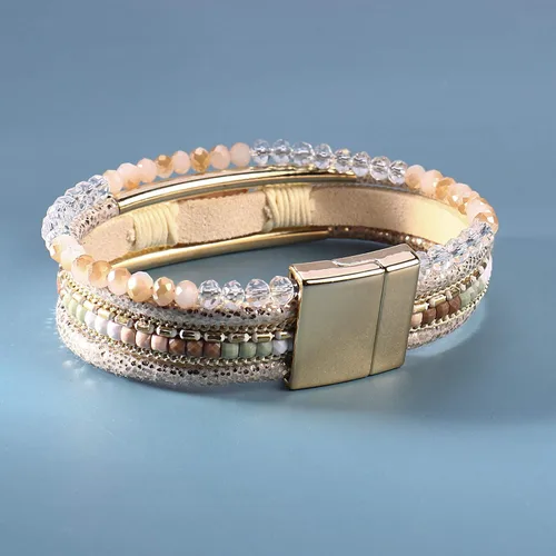 Vista 6 de FANCY SHINY- Pulseras de cuero de la envoltura de cuentas de cristal de la pulsera Boho Cuff piedra, dije, pulseras con cierre magnético de joyería