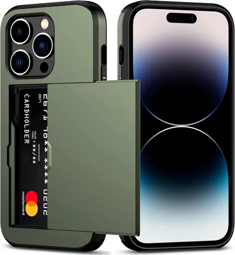 Vista 8 de Nvollnoe Funda para iPhone 14 con tarjetero [almacena 5 tarjetas] Funda tipo cartera de doble capa resistente a prueba de golpes con ranura oculta