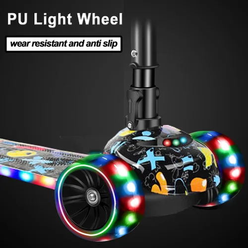 Vista 3 de Patinete 2 en 1 para niños de 3 a 8 años, altura ajustable, asiento extraíble, 3 ruedas de luz LED, actividades al aire libre para niños y niñas