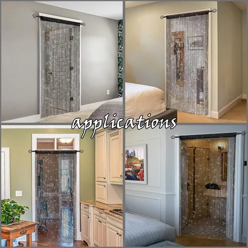 Vista 7 de 2 piezas de cortina de cuentas para puerta, divisor de habitación colgante, decoración de cuentas, panel de flecos con purpurina hippie para Negro